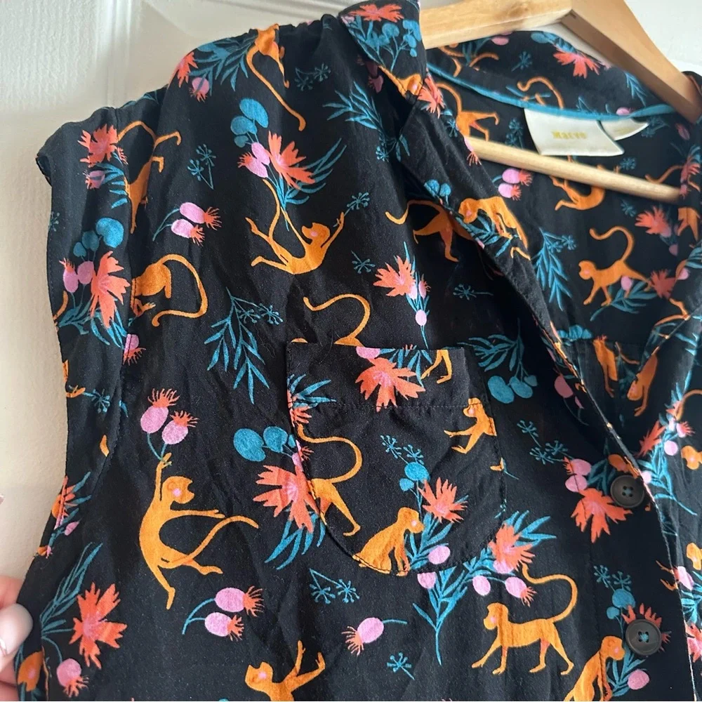 Anthropologie Maeve Monkey Print Blouse Black Safari Orange Pink Floral Top S - Picture 4 of 10